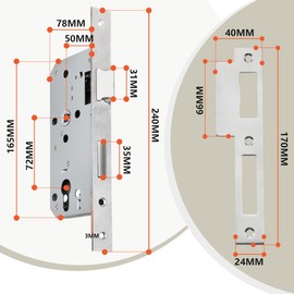 Bwintech Satin Nickel 7250 Mortice Lock Stainless Steel Euro Hole for Interior Doors and Bathroom Doors, Pack of 1