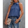 BTFBM Women Sleeveless Tie Mock Neck Summer Tops Loose Casual