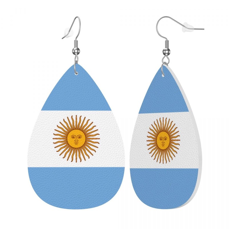 Argentina Flag Teardrop Earrings For Women Argentine Lightweight Leather Dangle