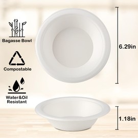 GREENESAGE 125 Pack Paper Bowls Disposable Bowls 12oz - Eco-Friendly, Sugarcane Strong White Bowls Compostable Small Serving Soup Bowls for Christmas Party BBQ Picnic