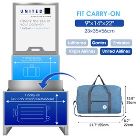 for Airlines Large Cabin Bag Foldable Travel Duffel Bag Holdall Tote Carry on Luggage Overnight for Women and Men 40L (Thick Series Navy Blue)