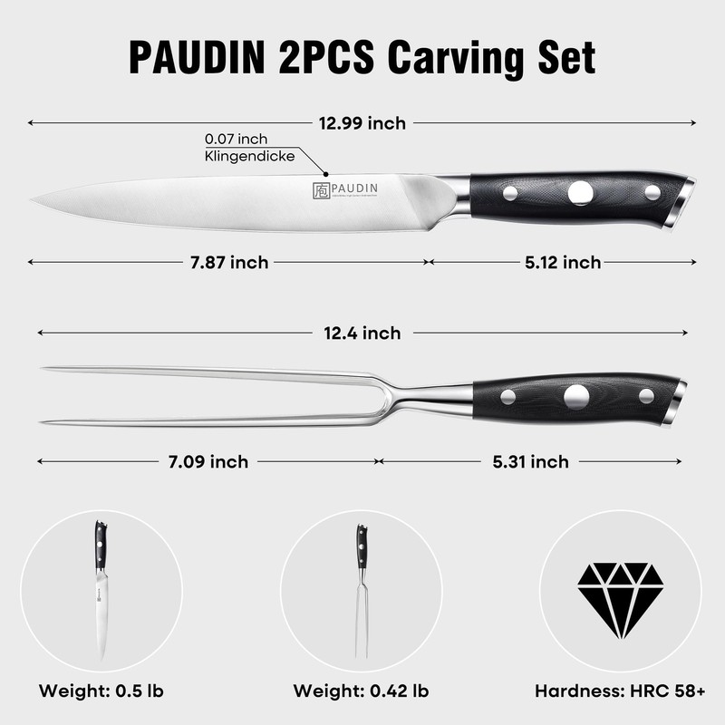 PAUDIN Carving Knife Set - 8" German Steel Turkey Carving