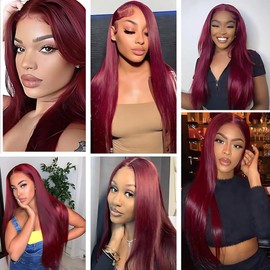 ZCMYVINND Color 99j Burgundy Bundles Human Hair Wine Red Straight Bundles 10 12 14 Inch Double Weft Unprocessed Brazilian Hair Extensions Soft and Silky for Women
