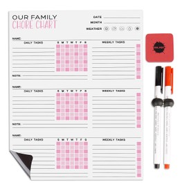 Inkdotpot Magnetic Whiteboard Our Family Chore Chart Chore Chart for Refrigerator - Dry Erase Behavior Chart for Kids Responsibility Chart with 2 Fine Tip Marker & Eraser