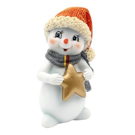 Dekohelden24 Snowmen Set of 3 Snowmen with Hat and Scarf in Red, Green and Orange, Standing with Star, Snowflake and Heart, L/W/H 6 x 5 x 11 cm