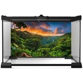 Aquarium Background Sunset Waterfall Tropical Jungle Terrarium Backdrop Lush Green Trees Jungle Style Natural Forest Landscape Fish Tank Background Reptile Habitat Backdrop Poster Vinyl 48x24in