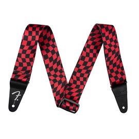 Fender Wavy Checkerboard Polyester Guitar Strap, Adjustable from 34"-59", Leather Ends, Red