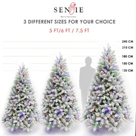 Pre-Lit Christmas Tree Artificial Snow Flocked Pine Tree Warm-White & Multicolored Lights, 8 Mode Functions,Metal Base,Home, Party Decoration 5FT