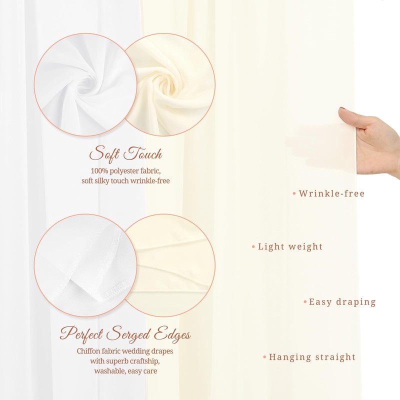 Wedding Arch Draping Fabric,2 Panels 28" x20ft Ivory and Cream