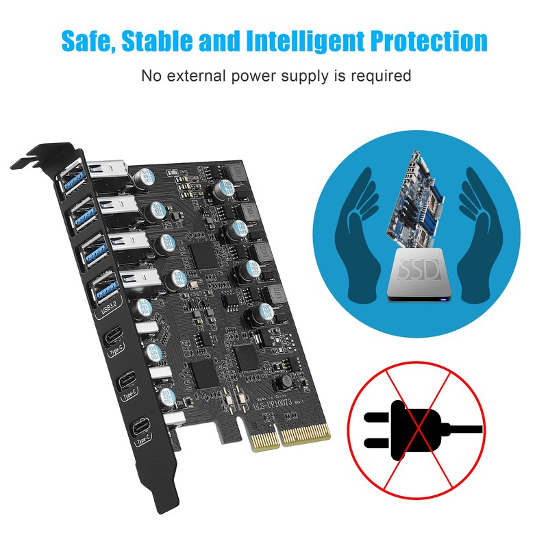 PCIe to USB 3.2 Gen 2 Card 7-Port(4A +3C), 10Gbps