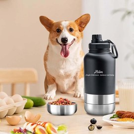 Travel Pet Feeder, 3-in-1 Food and Water Bottle Dispenser (Black)