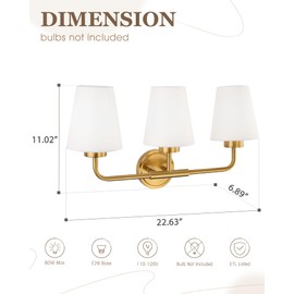 Audickic Brushed Gold Bathroom Light Fixtures with White Fabric Shades