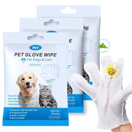 Mumoo Bear 18 PCS/3 Pack Pet Washing Glove Wipes for Dog and Cat, Unscented Rinse Free Cleaning & Deodorizing Grooming Glove for Puppy Ears,Eyes,Butt,Paws, Thick Bathing Wipe Sooth & Nourish Fur