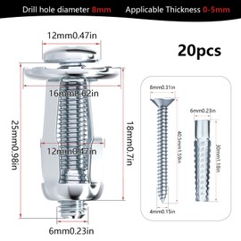 Pack of 20 Petal Nuts, Rounded Head Screws and Iron Expansion Screw, Nuts Petal, Cavity Dowel Metal Set, Jack Nuts for Aluminium Cladding, Sheet Steel Tube, Hollow Plastic Panels (M6 × 25)