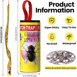 Fly Paper, Flies Strips Hanging, Sticky Flying Ribbons Indoor Outdoor, Fly Catcher for Flies, Mosquito, Gnats, Moths, Flying Insects, Flies Traps Used in House, Kitchen, Bullpen, Stable, Pasture (8)