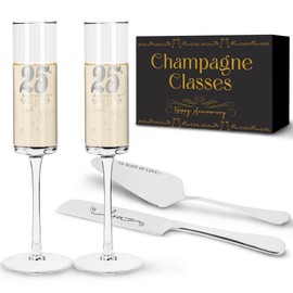 Dolficy 25th Wedding Anniversary for Couple Champange Glasses, 25th Anniversary for Parents, 25th Wedding Anniversary Champange Flute Gift for Grandparents, 25 Years of Anniversary Present