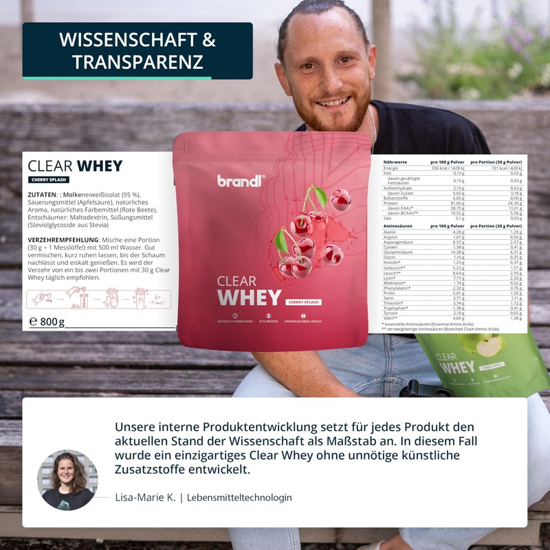 brandl Clear Whey Isolate ohne künstliche Süßstoffe | 80% Eiweiß