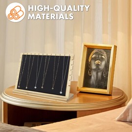 Pinkgarden Bamboo Necklace Display Stand - Chain Jewelry Organizer Eco-Friendly Jewelry Holder Table Jewelry Rack Display Cases for Home and Business Beige Velvet