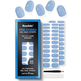 Beaolata Pre Cured Gel Nail Strips - 44PCS Salon Quality Gel Nail Stickers - Long Lasting Polish Wraps for Women no UV Light Needed Easy Apply& Remove (Lily Blue)