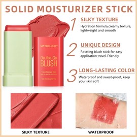 HOSAILY Cream Blush Stick for Cheeks, Multi-Use Makeup Blush Stick for Eye Lip Face, Travel-Friendly Tinted Solid Moisturizer Matte Blush, Natural Glow Blendable Smooth Blusher with Brush-Orange Coral