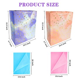 BLESZSING Gift Bag Birthday Large Gift Bags Set Included 2 Pack Paper Gift Bags with Tissue Paper Colorful Pink Blue Gift Bags 125 Large Size Blue Pink and Star Large (Pack of 2)