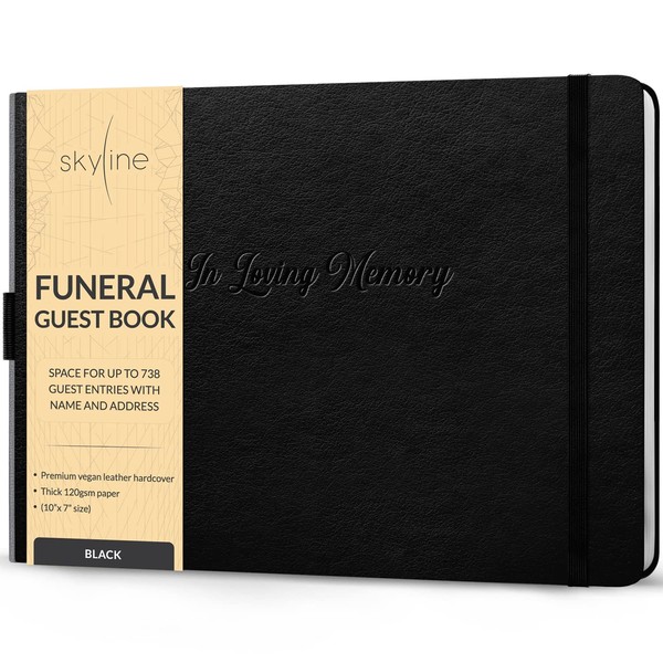 Skyline Funeral Guest Book for Memorial & Funeral Services – in Loving Memory Guest Sign in Book for Funerals – 738 Guest Entries with Name & Address, 129 Pages, Hardcover, 10x7″ (Black)