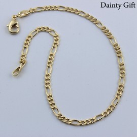 DAINTY Women / Girl Gold Filled 3 mm Gold Figaro Link Chain Anklet Foot Bracelet 9.5"