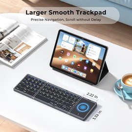 MEETION - Teclado plegable con panel táctil, teclado inalámbrico Bluetooth portátil, recargable, ultradelgado, de bolsillo, tamaño completo, para viaj