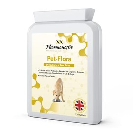 Pet-Flora Probiotics For Dogs and Cats, 120 Chicken Tablets, 2 Billion cfu, Diarrhoea Bad Breath Itchy Skin and Yeast Infection Treatment, Added Digestive Enzymes and Inulin Prebiotic, UK Manufactured