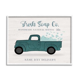 Stupell Industries Fresh Soap Co. Vintage Green Truck Bath Bubbles, Designed by Natalie Carpentieri White Framed Wall Art, 14 x 11