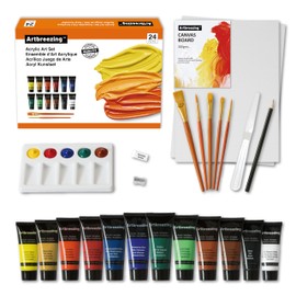24pcs Acrylic Paint Set,Including 12 x 22 ml Rich Pigmented Acrylic Paints,5 Brushes & Ergonomic Tools for Comfortable Use,All-in-One Art Supplies for Beginners,hobbyists,Artists & Classroom Projects