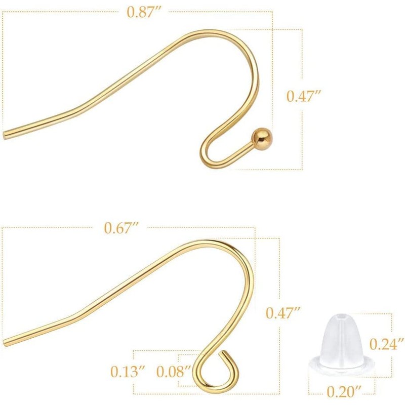 14K Gold Earring Hooks Real Hypoallergenic 100Pcs Ball Dot Ear