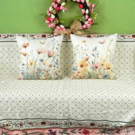 ONWAY Spring Floral Pillow Covers 18x18 Inch Watercolor Flowers Decorations Farmhouse Summer Outdoor Patio Cushion Case for Sofa Couch Home Set of 2
