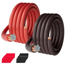 1/0 Gauge AWG Power Ground Wire Cable 20 Ft Each-Red/Black Translucent, Automotive Battery Welding Electrical Wire CCA Bulk for DIY Car Audio Speaker Amp Solar Marine Generator RV Trailer Inverter