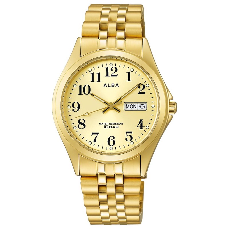 Seiko Watch AQGK469 Men's Wristwatch, Standard Quartz, Champagne Gold, gold,