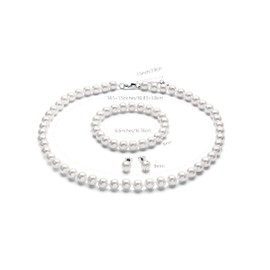 Elunix 8mm Pearl Necklace Set - Necklace Bracelet Earrings Trio for Women and Girls, Faux Pearl Jewelry Set for Wedding, Party, Daily Fashion (White 14.5 inches)