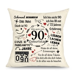 90th Birthday Gift Ideas Women Decorative Pillow Covers Birthday Gifts for 90 Year Old Women Man Decorative Cushion Covers 90 Year Old Aunt Dad Mum Birthday Keepsake 1 Piece (90th-45x45cm)