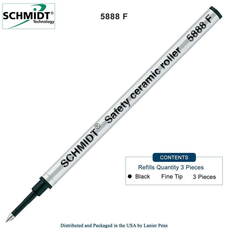 5888 Black Fine Ceramic Rollerball Refills (3 Pack)