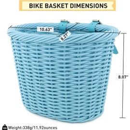 ZUKKA Woven Bicycle Basket for Adult Bikes Front Steering with Adjustable Leather Straps Waterproof Storage Bike Basket, Multiple Colors, Blue