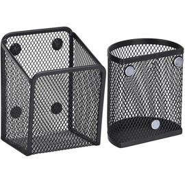 UFFICIUSUP Magnetic Pencil Holders 2 Pack Metal Mesh Pencil Case Pen Basket for Blackboard Magnet Writing Utensil Cups Storage Organizers for Whiteboard Refrigerator