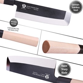 WILDMOK 7 Inch Asian Usuba Vegetable Knife German Stainless Steel Blade & Traditional Wooden Handle