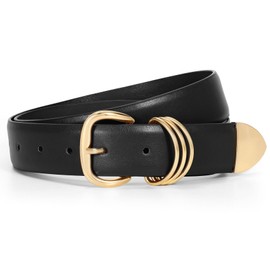 WHIPPY Women Leather Belts for Jeans Pants Dresses Fashion Ladies Waist Belt with Metal Pin Buckle, Black, M