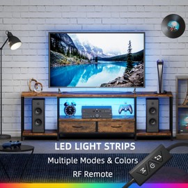 DSAFGGY Television Stands for 80 Inches TV with Fabric Drawers, LED TV Console Table with Storage Shelves for Living Room, Bedroom, Entertainment Center 71" Rustic Brown