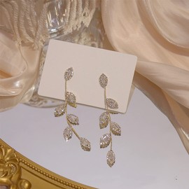 Bridal Earrings for Wedding Rhinestone Dangle Earrings Leaf Earrings Long Earrings Elegant for Women