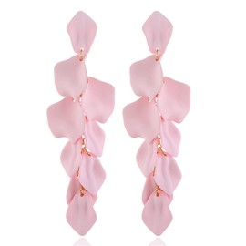 MALOYANVE Acrylic Rose Petal Dangle Studs Earrings for Women Long Exaggerated Flower Gold Plated Dangling Drop Statement Floral Tassel Earrings (Pink)