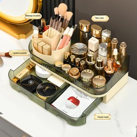 Tidyladyo 360° Rotating Makeup Organizer, Large Capacity Skincare & Cosmetic Storage for Vanity or Bathroom Countertop, Clear Display Makeup Brush Holder, Perfume & Jewelry Organizer