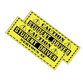 Student Driver Car Bumper Magnet - Auto Learning to Drive Magnetic Sign - 3x9 in. 2 Pack Caution Student Driver Nervous AF