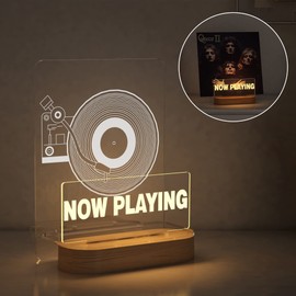 Lampeez Light up Now Playing Vinyl Record Stand, Now Spinning Record Stand, Wooden Acrylic Holder for Warm White Color Lights Vinyl Album Display Display Holder
