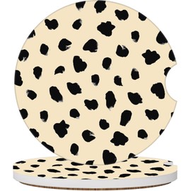 Almond Latte Dots Car Coasters for Cup Holders, 2 Pack Car Cup Holder Coasters for Women Men, 2.56 inch Anti Slip Insert Absorbent Ceramic Car Cup Coasters with Cork Base and Finger Notch