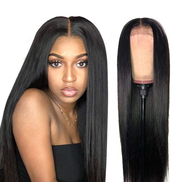 ISEE Hair Brazilian Straight Virgin Human Hair Lace Front Wigs Glueless Straight Wigs Pre Plucked with Baby Hair Natural Hairline for Black Women Natural Color 10 Inch